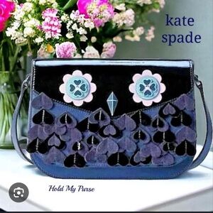 Kate Spade Blue and Black Shoulder Bag with Floral Design
